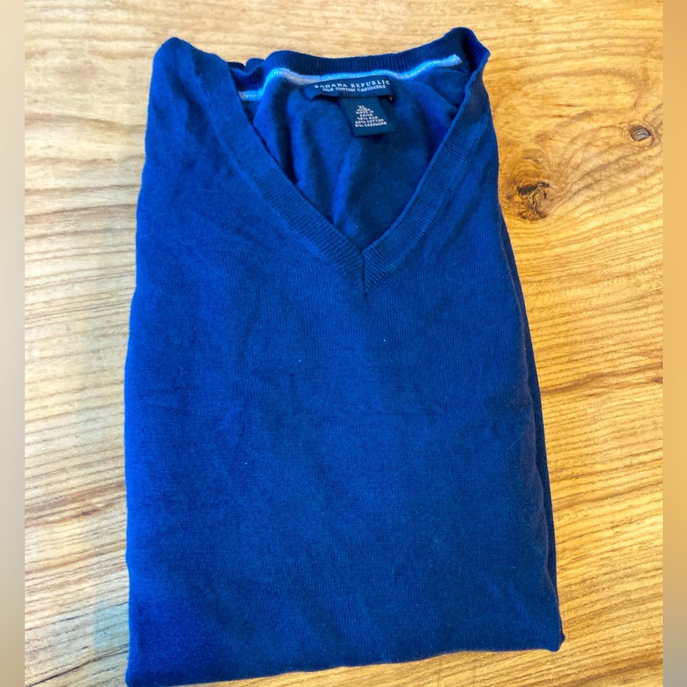 Blue Banana Republic Silk Cotton Cashmere V-Neck Sweater
